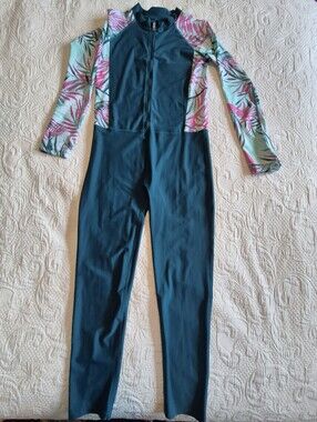 Coolibar girls XL dark teal full coverage swim suit UPF 50+ EUC